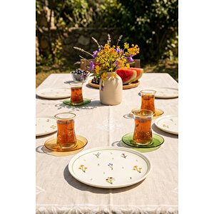 Botanical 12 Parça 4 Kişilik Seramik Pasta Tabağı Seti 20 Cm / Çay Seti 170 Cc