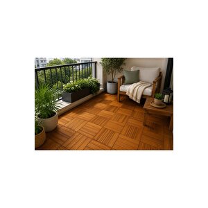 Solen Akasya Ahşap Yer Karosu 30x30x2,25 Cm – 4 Dilimli Geçmeli Deck Karo | Balkon, Teras, Bahçe Ve Duş Zemini | 9 Adet (0,81 M²)