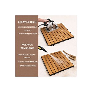 Sand 50x50 Akasya Ahşap Deck Yer Döşemesi - Islak Zemin Uyumlu Geçmeli Bahçe Balkon Teras Duş Karosu