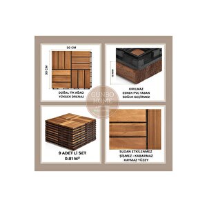 5 Koli Tik Ağacı Parke Balkon Teras Yer Döşemesi Masif Ahşap 5x9 =45 Adet