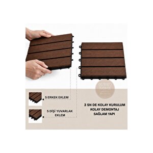 Quado Akasya Ahşap Yer Karosu 30x30x2,25 Cm – 4 Dilimli Geçmeli Deck Karo | Balkon, Teras, Bahçe Ve Duş