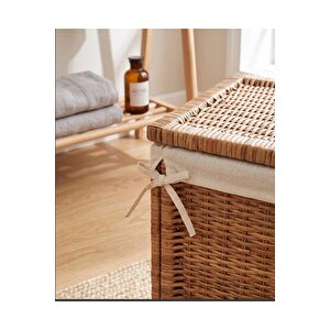 Branas Doğal Rattan Kirli Çamaşır Sepeti 80 Lt Kapaklı Ve Yıkanabilir Astarlı Hasır Sepet 40 X 40 X 57 Cm