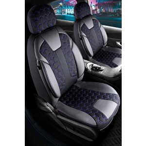 Opel Grandland Deri Detaylı Oto Koltuk Kılıfı Ön Arka Set Cyrus Siyah Mavi