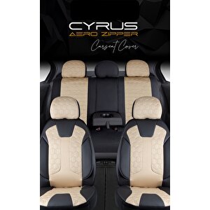 Jaguar Xj Deri Detaylı Oto Koltuk Kılıfı Ön Arka Set Cyrus Siyah Bej