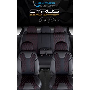 Kia Sorento 2009-2014 Deri Detaylı Oto Koltuk Kılıfı Ön Arka Set Cyrus Siyah Kırmızı