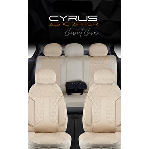 Kia Rio Deri Detaylı Oto Koltuk Kılıfı Ön Arka Set Cyrus Bej