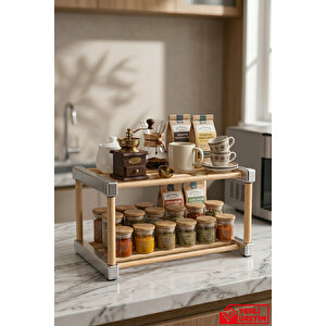 Rack - Çok Amaçlı 2 Katlı Bambu Çubuklu Banyo Ve Mutfak Düzenliyici Stant Organizer 35cm