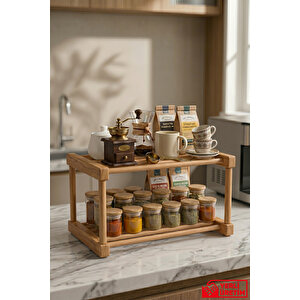 Rack - Çok Amaçlı 2 Katlı Bambu Çubuklu Banyo Ve Mutfak Düzenliyici Stant Organizer 35cm