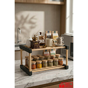 Rack - Çok Amaçlı 2 Katlı Bambu Çubuklu Banyo Ve Mutfak Düzenliyici Stant Organizer 35cm