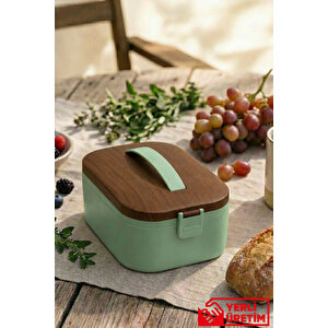 Lunchee - Çelik Bölmeli Sızdırmaz Ahşap Görünümlü Vakum Kapaklı Yemek Kabı Lunchbox 650 Ml