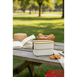 Eco Line - 2 Katlı Kuşaklı Bambu Ve Vakum Kapaklı Ayarlanabilir Bölmeli Lunchbox 1000 Ml