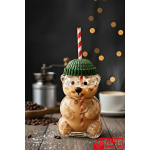 Bearista - Barista Cam Soğuk Pipetli İçecek Bardağı Sevimli Ayıcıklı Bardak 550 Ml
