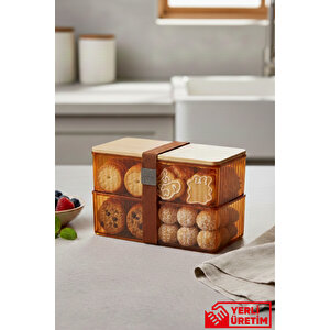 Tokyo - Bambu Kapaklı 2'li Lunchbox Saklama Kabı Organizer