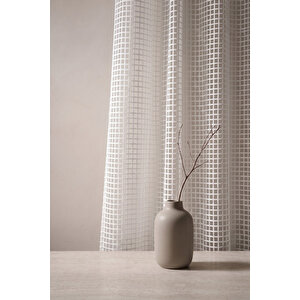 Beyaz File Örme 1/3 Sık Pile Kare Desen Tül Perde - Modern Ve Minimalist Salon Ve Oda Tülü - 380x260 Cm 380x260 cm