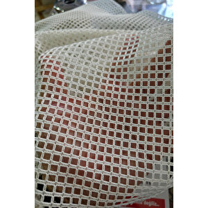 Ekru File Örme 1/3 Sık Pile Kare Desen Tül Perde - Modern Ve Minimal Salon Ve Oda Tülü - 180x240 Cm 180x240 cm