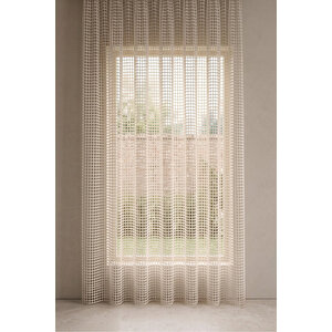 Krem File Örme 1/3 Sık Pile Kare Desen Tül Perde - Modern Ve Minimalist Salon Ve Oda Tülü - 260x240 Cm 260x240 cm
