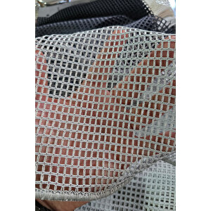 Gri File Örme 1/3 Sık Pile Kare Desen Tül Perde - Modern Ve Minimal Salon Ve Oda Tülü - 340x240 Cm 340x240 cm