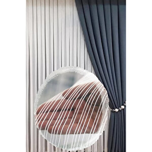 Çizgili Beyaz Tül Perde - Kalın Gramajlı, 1/3 Sık Pile - Ütü İstemez - 310x200 Cm 310x200 cm