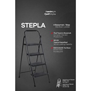 Perilla Stepla Katlanır Çelik Merdiven 4 Basamaklı Siyah Ev & Ofis Kullanımı 51404