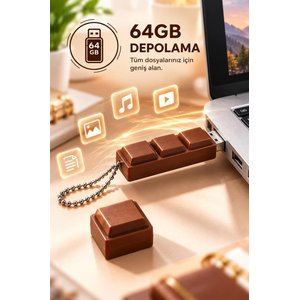 Usb Flash Bellek 64gb Çikolata Görünümlü Anahtarlıklı Usb Drive Usb02 Kahverengi