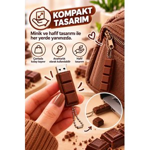 Usb Flash Bellek 64gb Çikolata Görünümlü Anahtarlıklı Usb Drive Usb02 Kahverengi