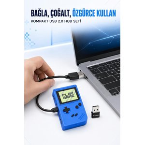 Retro Oyun Konsolu Usb Hub Dağıtıcı 2.0 Usb + Type-c Port Çoğaltıcı Yd51 Lacivert