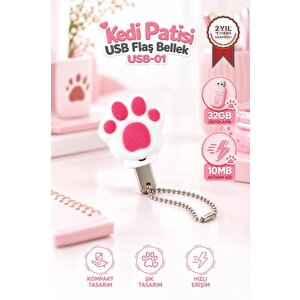 Usb Flash Bellek 32gb Kedi Patisi Görünümlü Anahtarlıklı Usb Drive Usb01 Beyaz