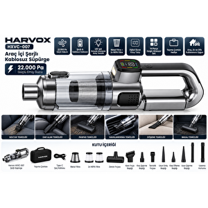 Bagajon Harvox Hxvc-007 22.000 Pa Şarjlı Araç Süpürgesi – Işıklı, Dijital Ekranlı, Taşıma Çantalı 6.000 Mah Kablosuz El Süpürgesi