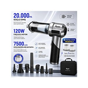 Bagajon Ryan 20.000 Pa 7.500 Mah Katlanabilir Araç Süpürgesi – 120w Fırçasız Motor, Üfleme & Vakum, Çantalı