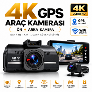 Bagajon Ryan Yapay Zeka Destekli 4k 3 Kameralı Araç Kamerası – Ön + İç + Arka Kayıt, Wifi, 24 Saat Park Kayıt Kiti Hediye
