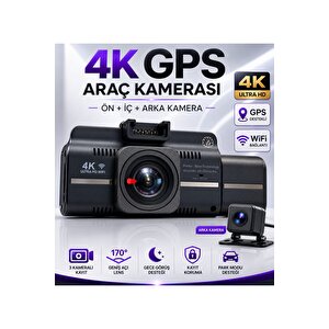 Bagajon Ryan Yapay Zeka Destekli 4k 3 Kameralı Araç Kamerası – Ön + İç + Arka Kayıt, Wifi, 24 Saat Park Kayıt Kiti Hediye