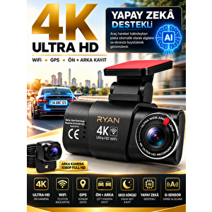 Bagajon Ryan Yapay Zeka Destekli 4k Ön 1080p Arka Araç Kamerası – Wifi Gps, Gece Görüşü, G-sensor, Park Kiti Hediye