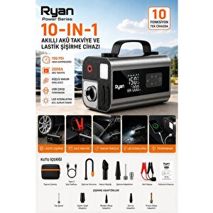 Bagajon Ryan Ry-p10 2000a Süpürgeli Akü Takviye + 150 Psi Lastik Şişirme 10'u 1 Arada – Üfleme, Powerbank, Led Fener