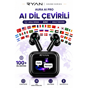 Ryan Aura Ai Pro Yapay Zeka Destekli Çeviri Kulaklığı – 100+ Dil Anlık Çeviri, Akıllı Ekran, Anc, Bluetooth 6.0