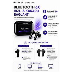 Ryan Aura Ai Pro Yapay Zeka Destekli Çeviri Kulaklığı – 100+ Dil Anlık Çeviri, Akıllı Ekran, Anc, Bluetooth 6.0