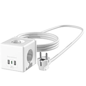 S-link Prz04 4 Soketli 2 Usb 1 Type-c Pd20 2m 306 Joule Tam Bakır Küp Beyaz Akım Korumalı Priz