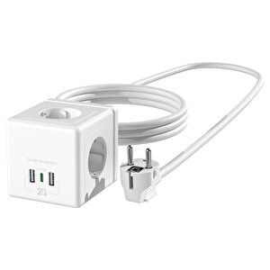 S-link Prz04 4 Soketli 2 Usb 1 Type-c Pd20 2m 306 Joule Tam Bakır Küp Beyaz Akım Korumalı Priz