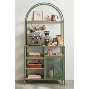 Capella Kahve Köşesi Standı & Çok Amaçlı Mutfak Dolabı - Tel Kapaklı Mint Yeşili (80x180cm)