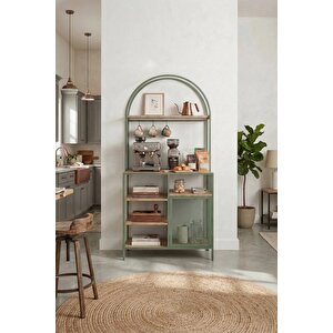 Capella Kahve Köşesi Standı & Çok Amaçlı Mutfak Dolabı - Tel Kapaklı Mint Yeşili (80x180cm)