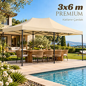 3×6 Premium Makaslı Katlanır Krem Çardak