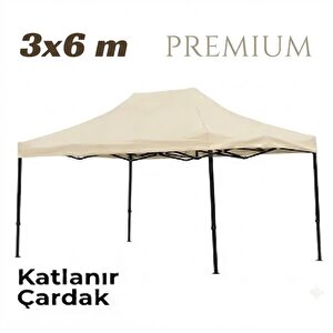 3×6 Premium Makaslı Katlanır Krem Çardak