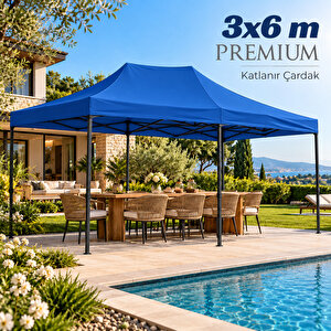 3×6 Premium Makaslı Katlanır Mavi Çardak