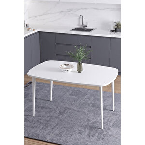 İskandinav Bohem Oval 70x110 Cm Beyaz Metal Ayaklı Beyaz Mutfak-yemek-balkon-çalışma Masası Luna Beyaz - Beyaz