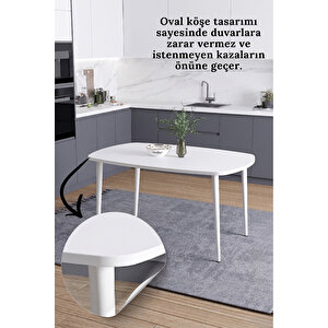 İskandinav Bohem Oval 70x110 Cm Beyaz Metal Ayaklı Beyaz Mutfak-yemek-balkon-çalışma Masası Luna Beyaz - Beyaz