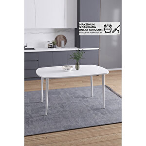 İskandinav Bohem Oval 70x110 Cm Beyaz Metal Ayaklı Beyaz Mutfak-yemek-balkon-çalışma Masası Luna Beyaz - Beyaz