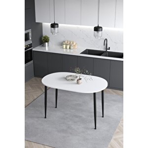 İskandinav Bohem Oval 60x90 Cm Beyaz Tabla Mutfak - Yemek- Balkon Küçük Alan Masası Meli̇nda Beyaz