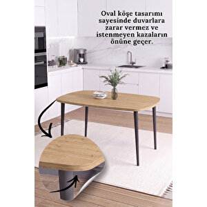 İskandinav Bohem Oval 60x90 Cm Metal Ayaklı Meşe Mutfak-yemek-balkon-çalışma Masası Luna Meşe