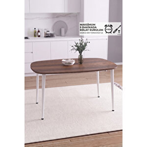 İskandinav Bohem Oval 70x110 Cm Beyaz Metal Ayaklı Ceviz Mutfak-yemek-balkon-çalışma Masası Luna Ceviz Beyaz