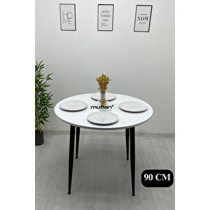 Valencia - 90 Cm Beyaz Tabla Metal Ayaklı Mutfak Masası - Yemek Masası - Balkon Masası