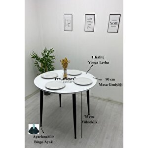 Valencia - 90 Cm Beyaz Tabla Metal Ayaklı Mutfak Masası - Yemek Masası - Balkon Masası